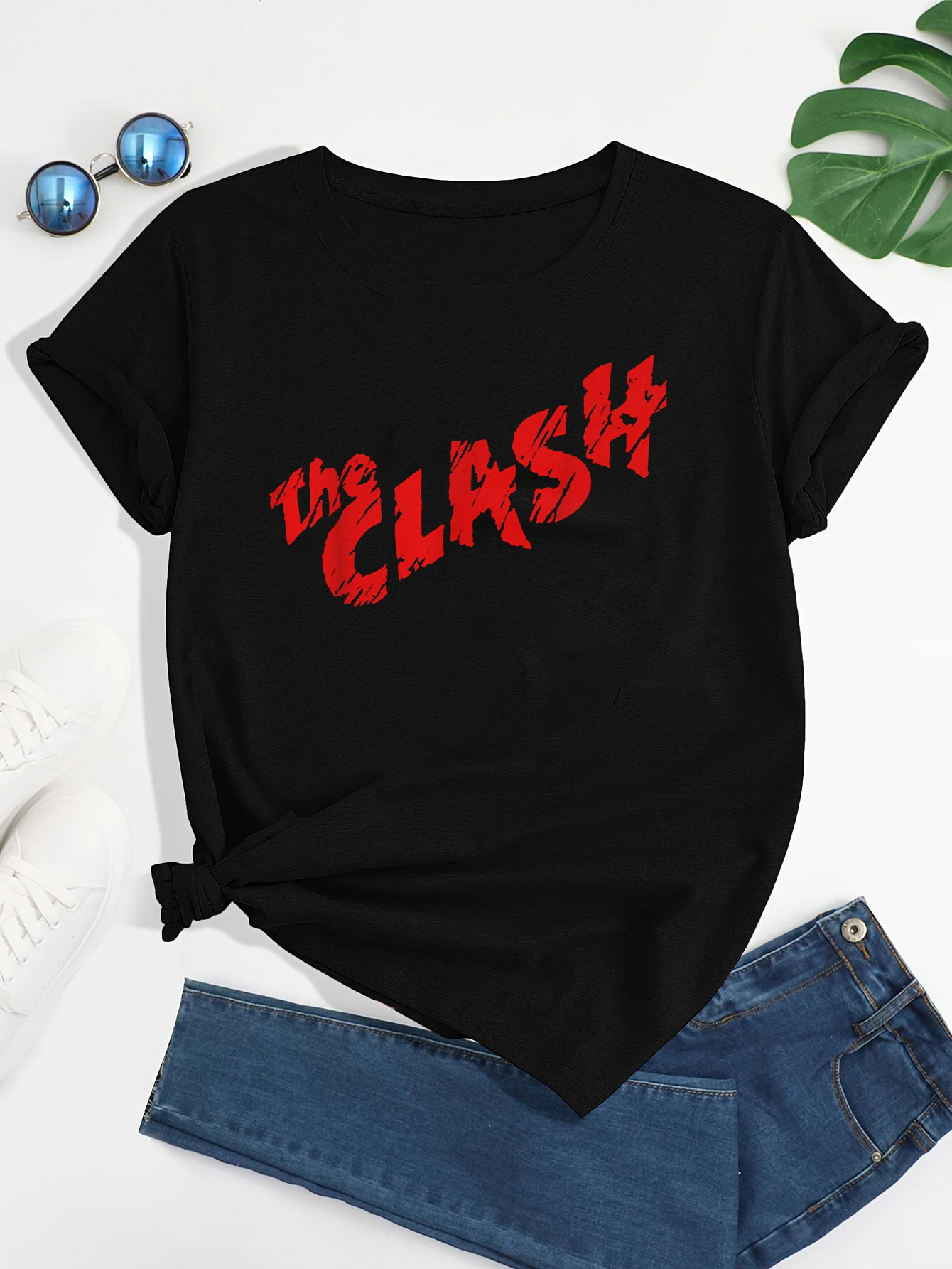 The Clash Camiseta Premium Con Logotipo Rojo rayado t-shirts Tshirts For Women Round neck printing womens t shirts