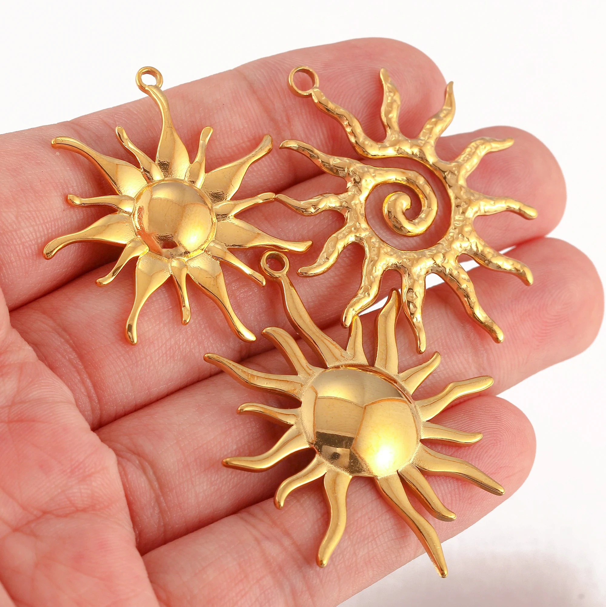 3 Stück Spirale himmlische Sonne Charme große Edelstahl Wirbel Sonnenblume baumeln Sonnenlicht Anhänger DIY Mode Halskette Schmuck herstellung – Detail 5