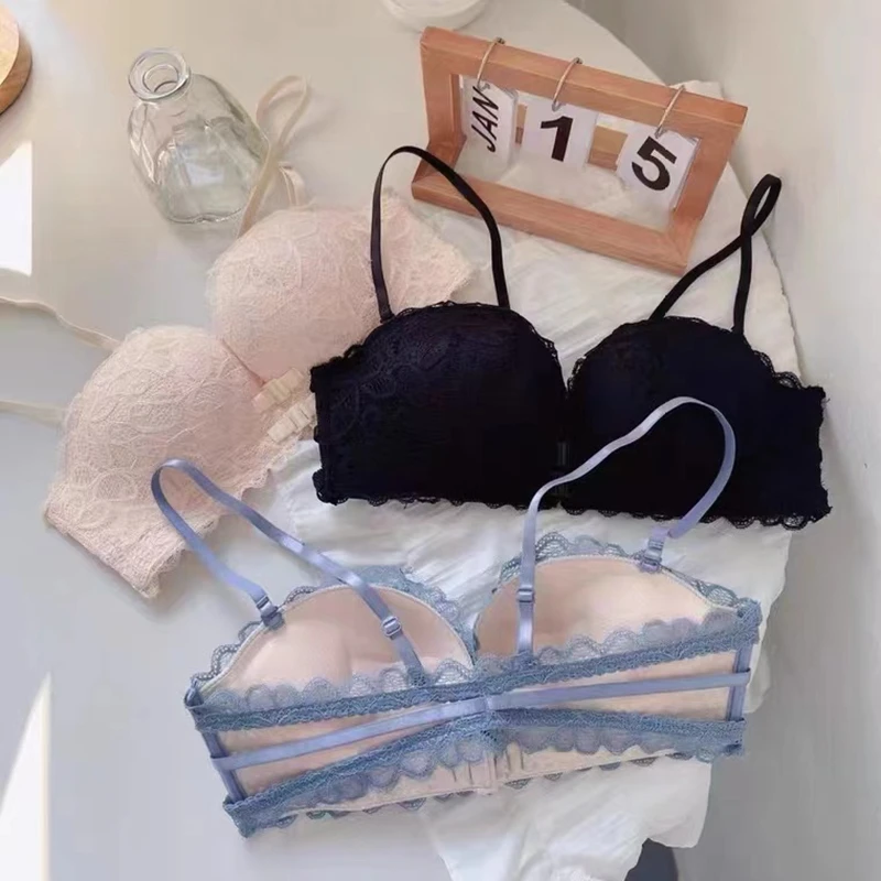 Sexy Kanten Lingerie Dames Kleine Borsten Verzamelen Geen Stalen Ring Top Beha Comfortabele Ademende Voorste Bh Zomer Ademend