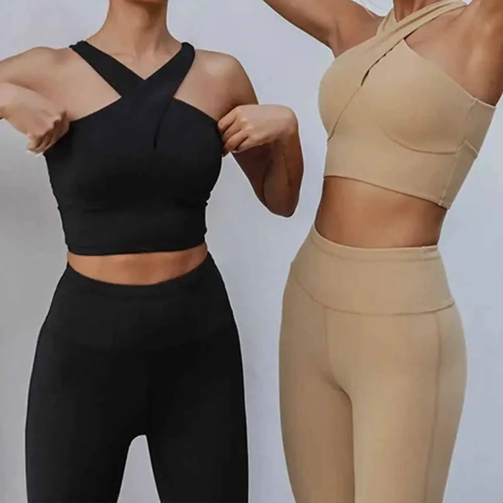 Sutiã esportivo à prova de choque para mulheres, roupa de ioga, coletado, colete beleza, calças fitness, nova moda chique