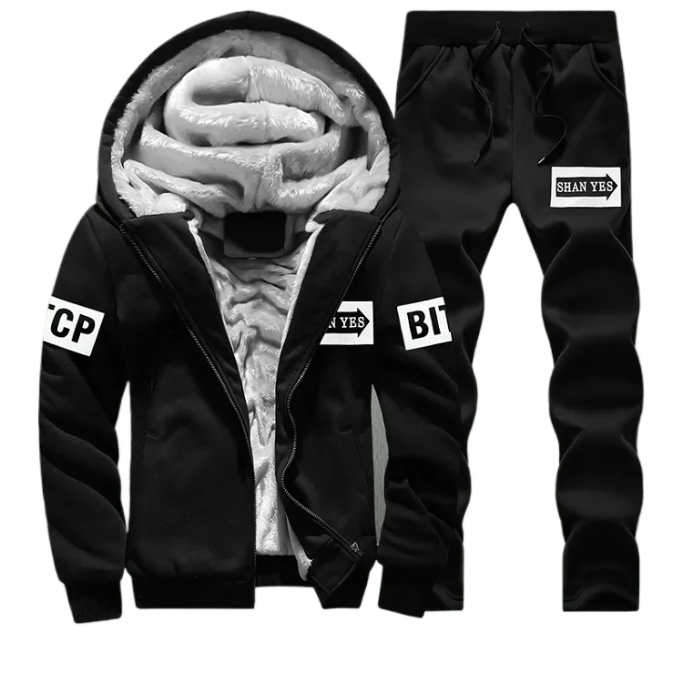 Men Winter Tracksuits Sets Hoodies Casual Hooded Warm Sweatshirts+Pants Thicker Fleece Jacket+Pants Men Moleton Masculino M-4XL