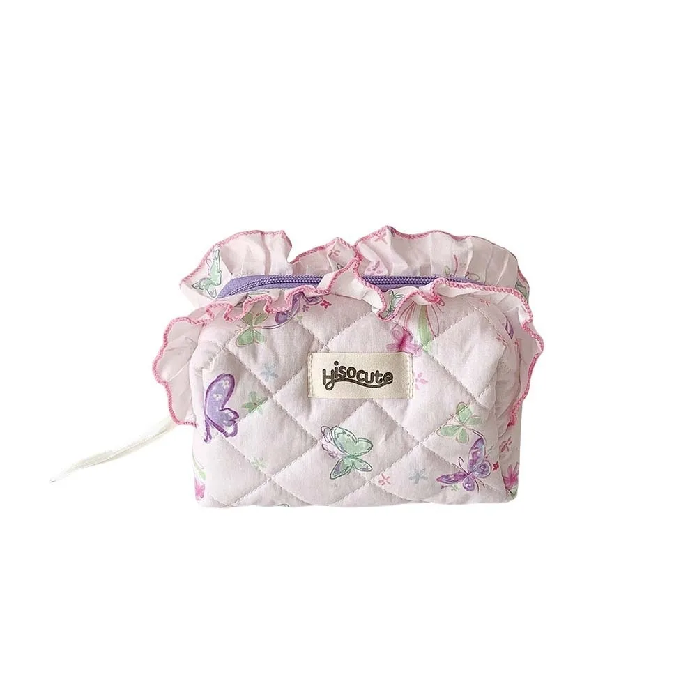 

Flower Butterfly Korean Cosmetic Bag Desktop Storage Cosmetics Card Pen Stationery Bag Aesthetic Pink Purple Storage Pouch