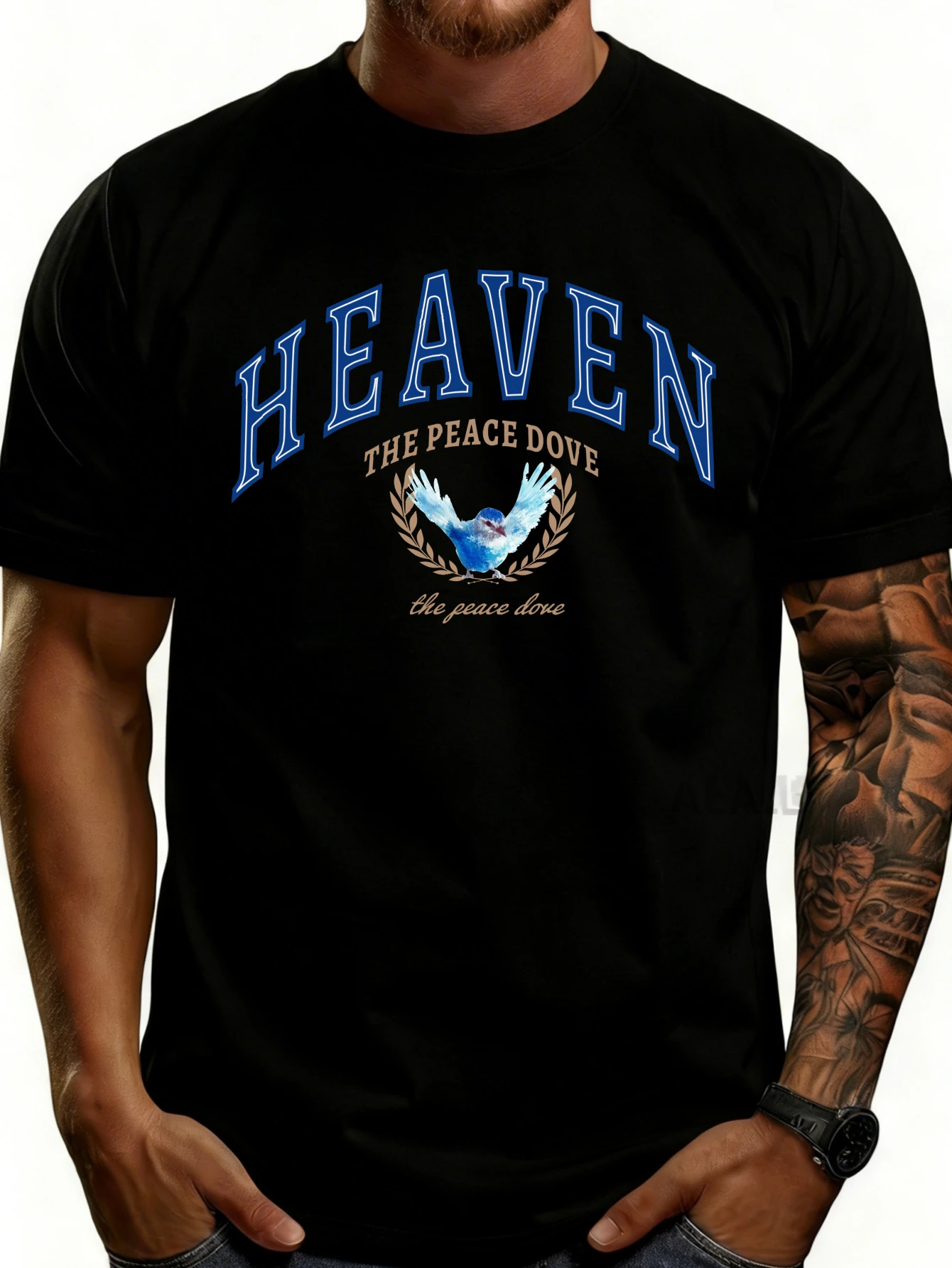 Casual Style Men's T-Shirt with Peace Dove Graphic Design, Perfect for Summer Wear, a Gift for Him