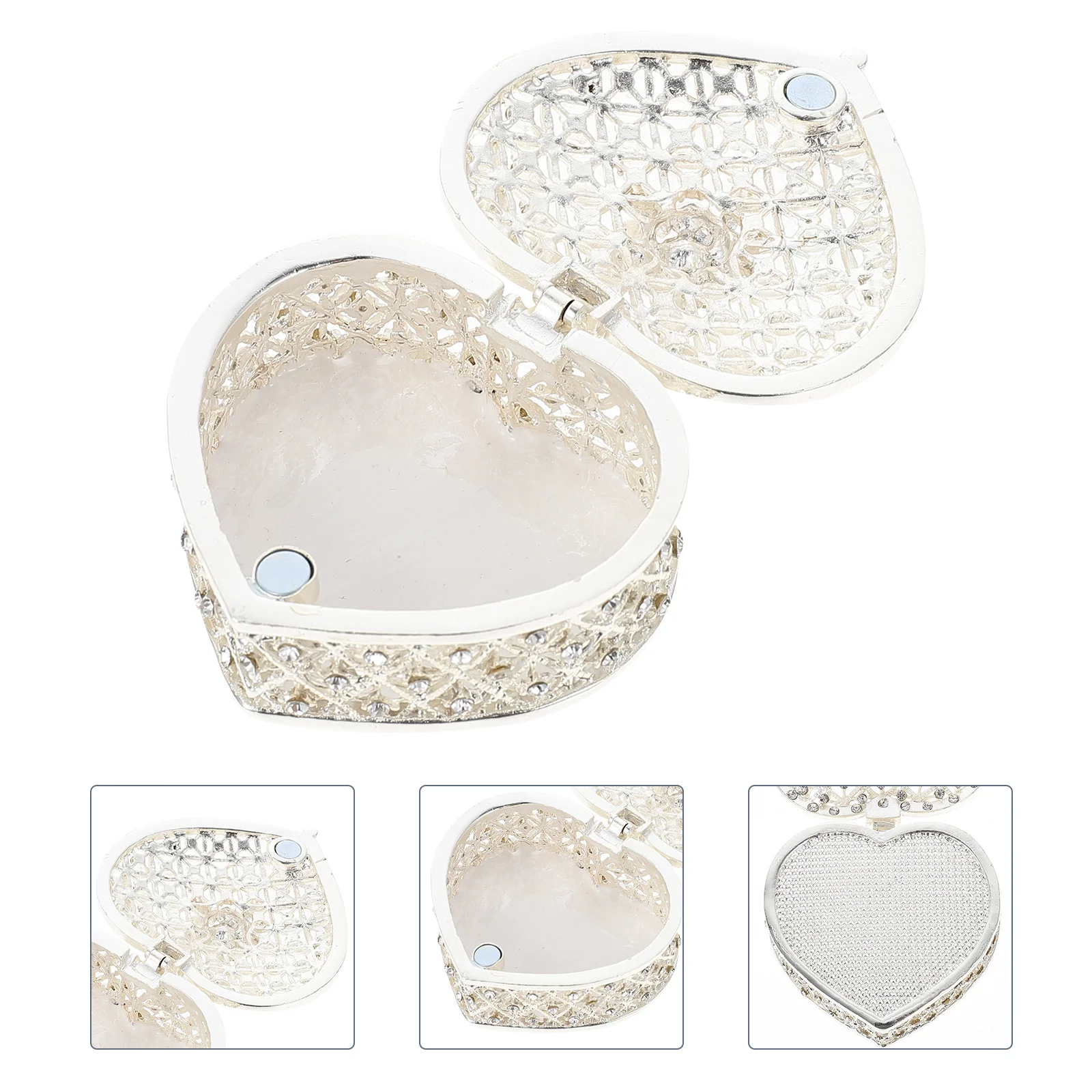 

Jewelry Box Decorative Earring Case Bracelet Organizers Rhinestones Travel Necklace Holder Silver Heart-shaped Bags