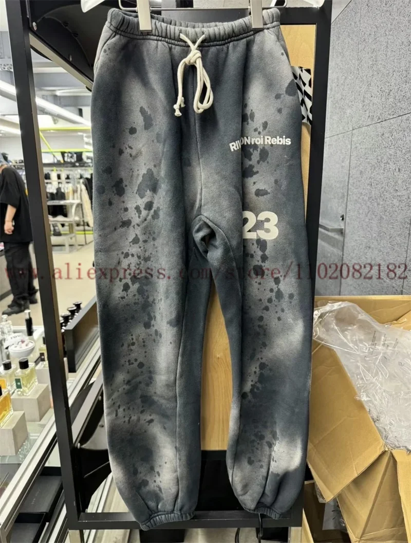 2024fw RRR123 Heavy Duty Washed Distressed Sweatpants Men Women High Quality Drawstring Casual Sports Loose Pants