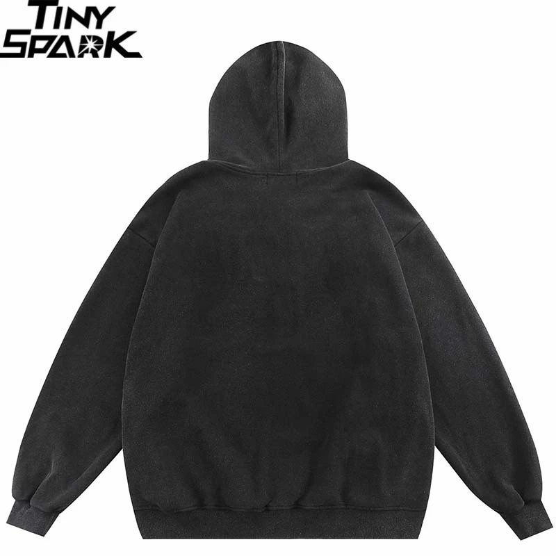 2023 Hip Hop Oversize Hoodie Sweatshirt Men Streetwear Face Ghost Shadow Graphic Harajuku Retro Washed Black Hooded Pullover Y2K