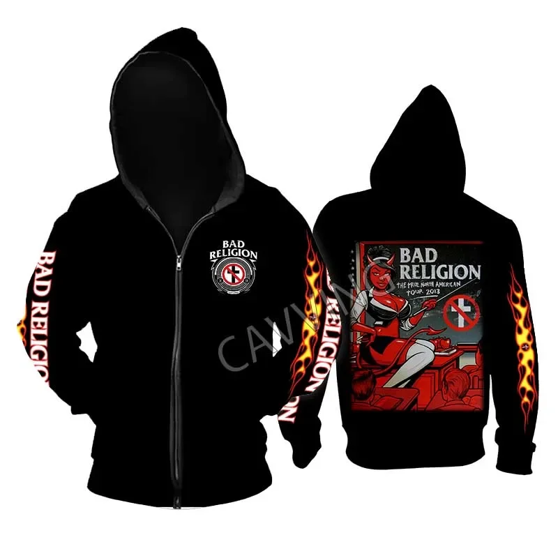 Hoodie ritsleting Metal Unisex, pakaian katun Harajuku atasan Gothic, ritsleting batu logam longgar agama buruk, mode baru