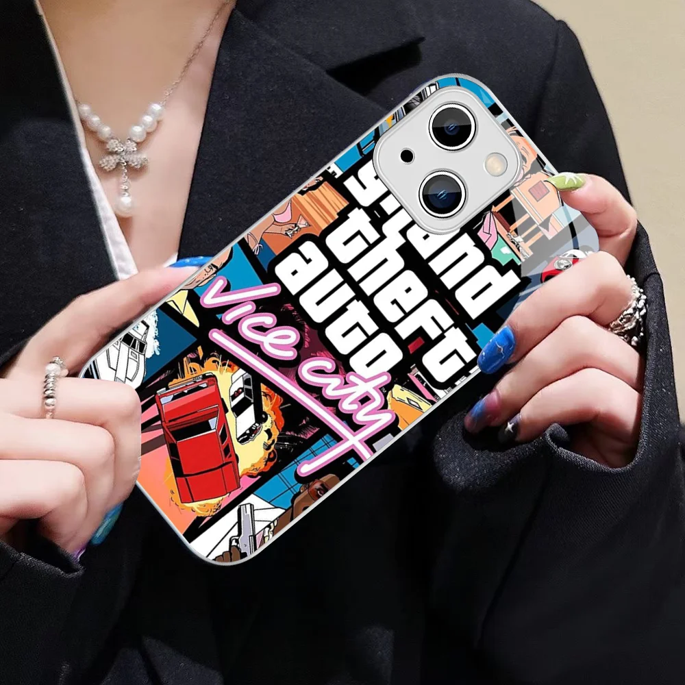 Grand Theft Auto GTA 5 Game Phone Case For iPhone 15 13 12 Mini 11 Pro XS Max X XR 14 Plus Tempered Glass Cover