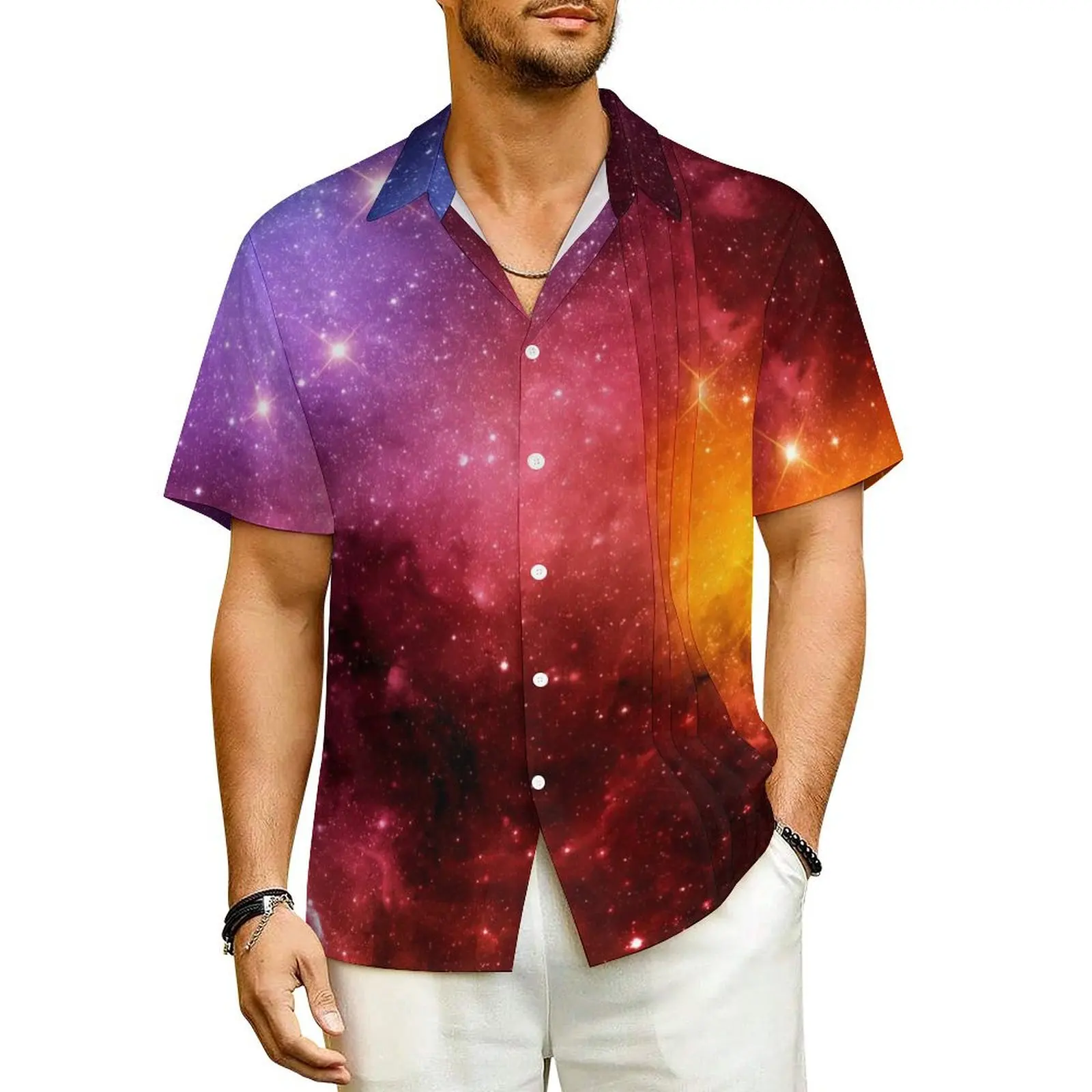 

Classic Galaxy Hawaii Shirt For Men Beach Outer Space Casual Shirts Short Sleeve Streetwear Design Cool Plus Size 4XL Blouses