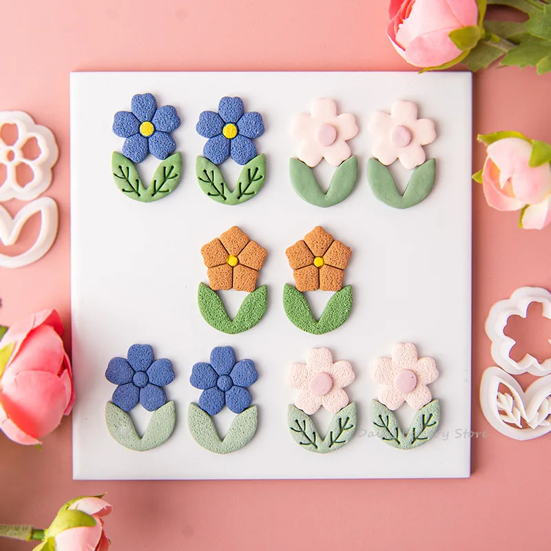 Cartoon Flower Leaf Soft Pottery Polymer Clay Cutter DIY Petal Shaped Cutting Mold Spring Series Earring Jewelry Pendant Making