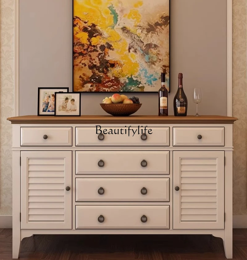

American Mediterranean All Solid Wood Pastoral Storage Cabinet Simple Wine Cabinet