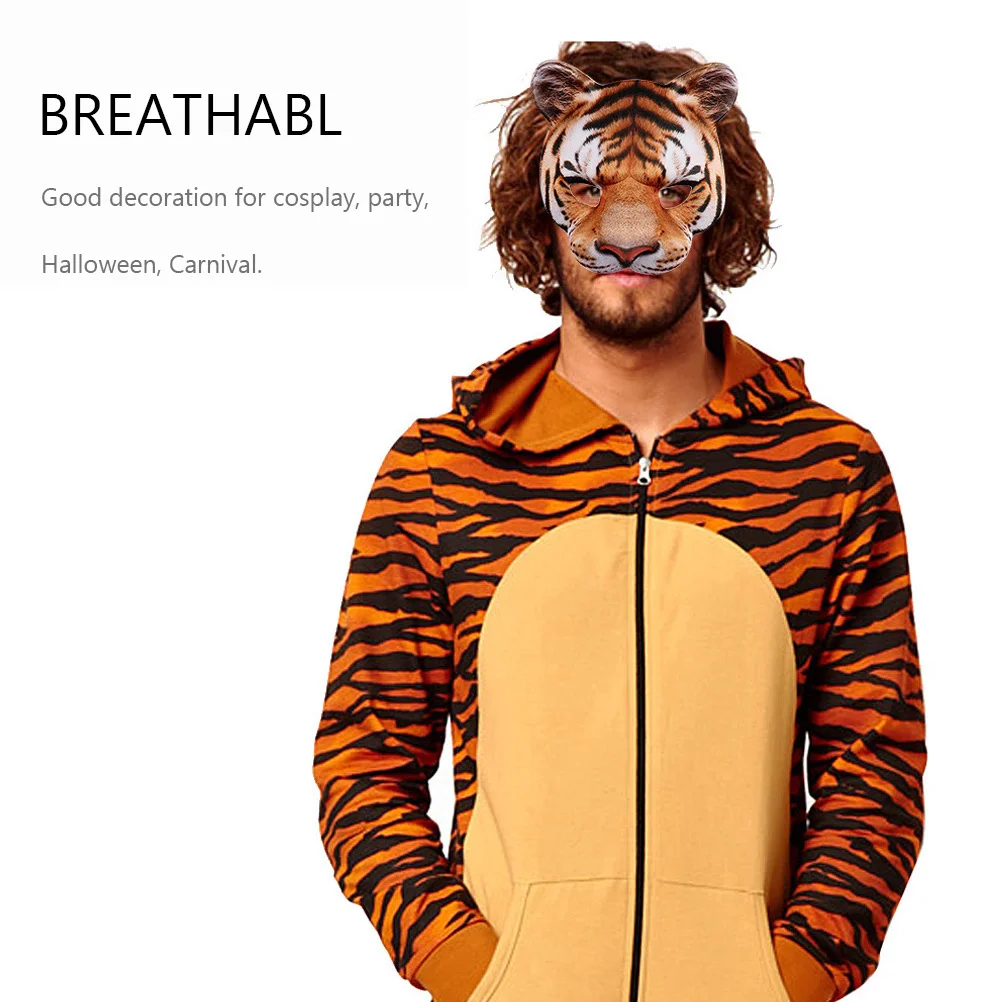 Masque de tigre, 2 pièces, couverture faciale d'animal Premium Eva Halloween carnaval Cosplay décor de fête pour hommes femmes enfants unisexe jaune blanc