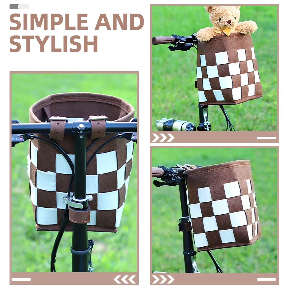 

Felt Front Bike Basket Detachable Storage Basket For Handlebar Cycling Basket With Decorative Design