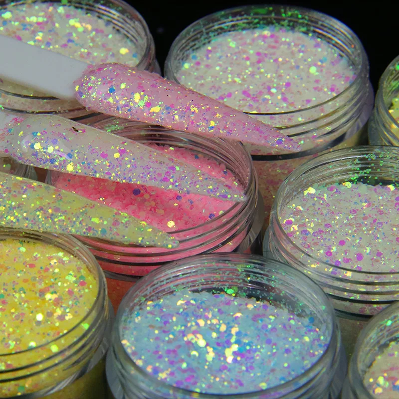 1 Box Shiny Iridescent Glitter Sugar Sand Powder For Nails 3D Acrylic Flowers Design White Black Sequins Decoration