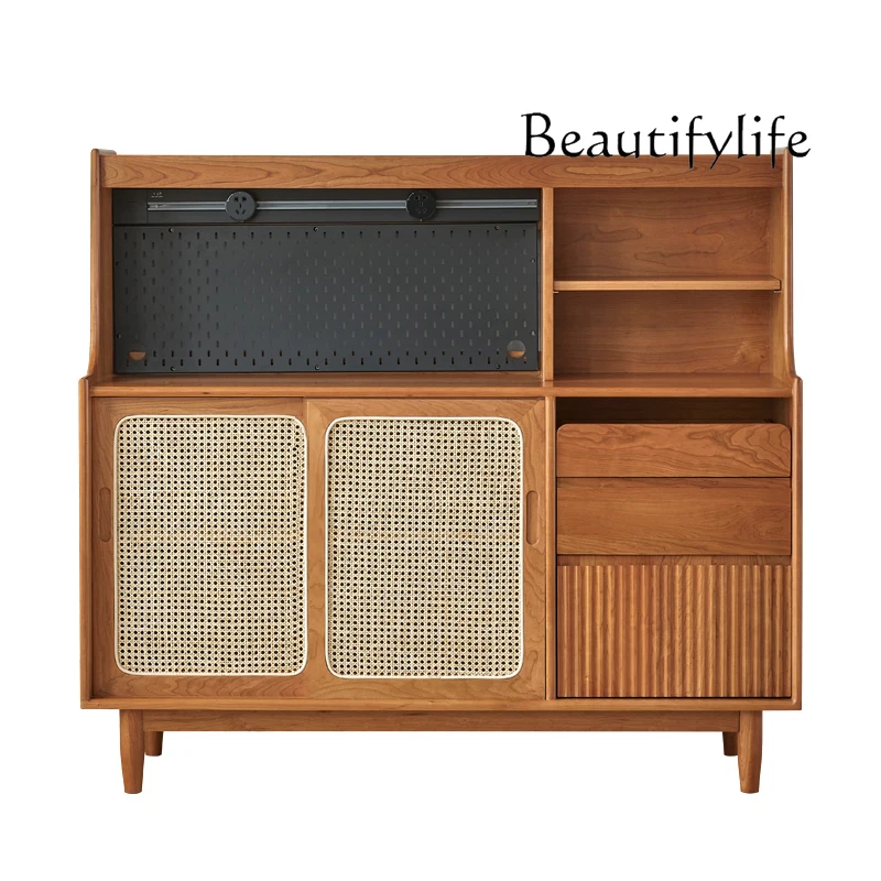 

Nordic Solid Wood Sideboard Wire-Wrap Board Cherrywood Kitchen Small Apartment Integrated Wall Rattan Locker