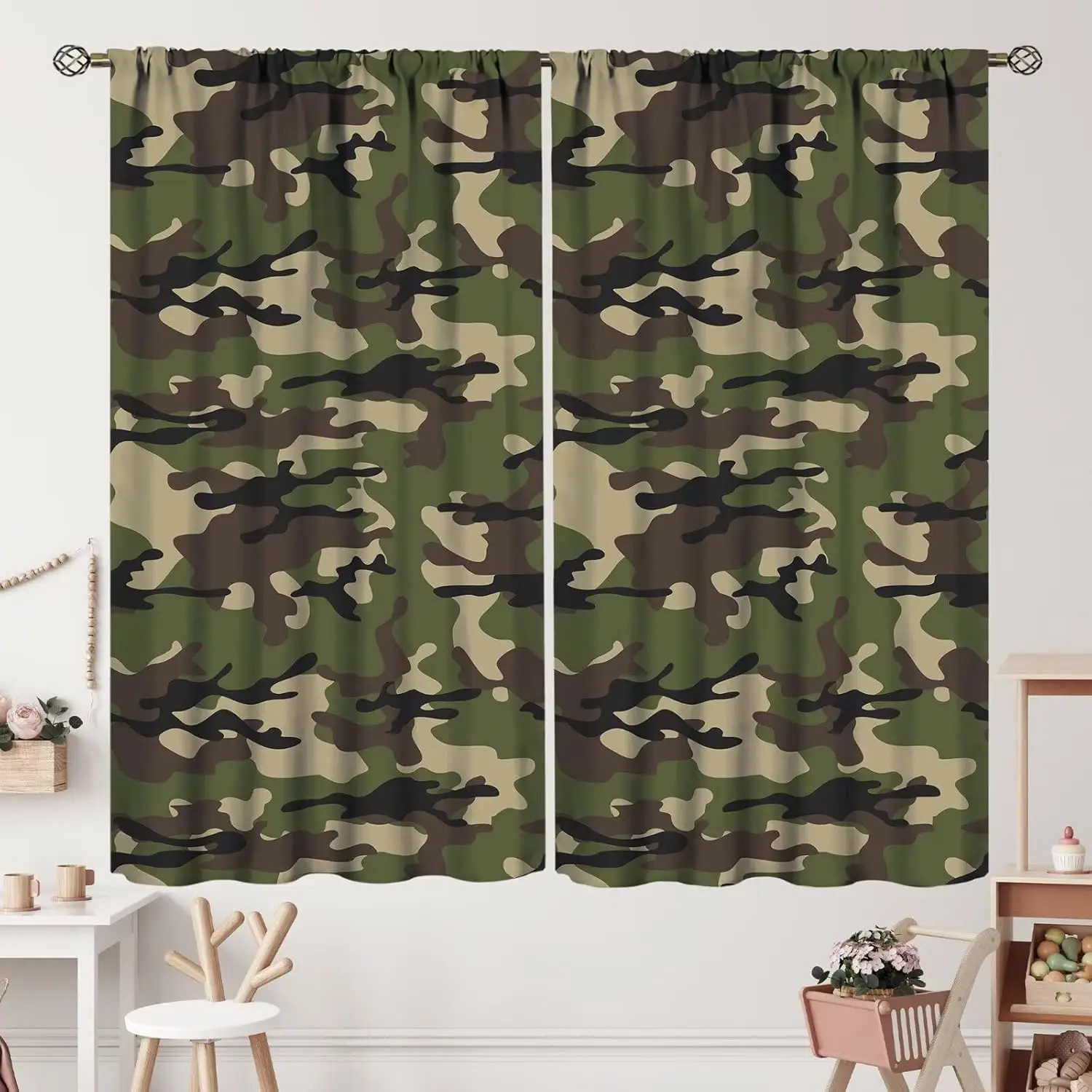 Camouflage Curtains Teens Camo Army Camouflage Blackout Rod Pocket Curtains & Drapes Bedroom Decor for Kids Boys Girls Teens