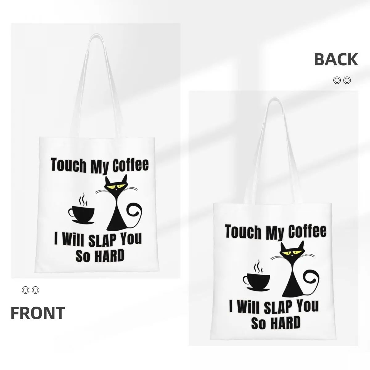 تلمس قهوتي سأقعك صعبًا جدًا، حقيبة قماشية لطيفة على شكل قطة، تصميم جمالي فريد من نوعه، حقائب مضحكة على شكل قطة ميمي للجنسين