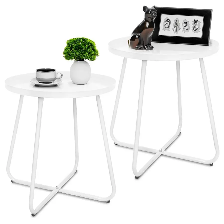 

Set of 2 Outdoor Side Table Outdoor, Metal Side Table Small Round Side Table Weather Resistant End Table Patio Table for Garden
