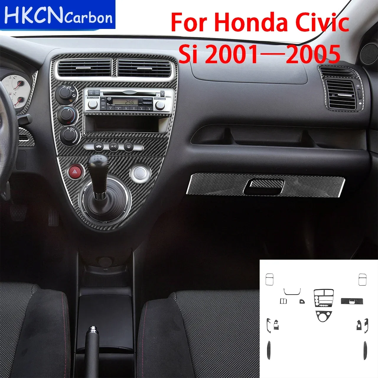 

For Honda Civic Si 2001 2002 2003 2004 2005 Car Accessories Carbon Fiber Interior Grar Door Handle Air Outlet Panel Trim Sticker