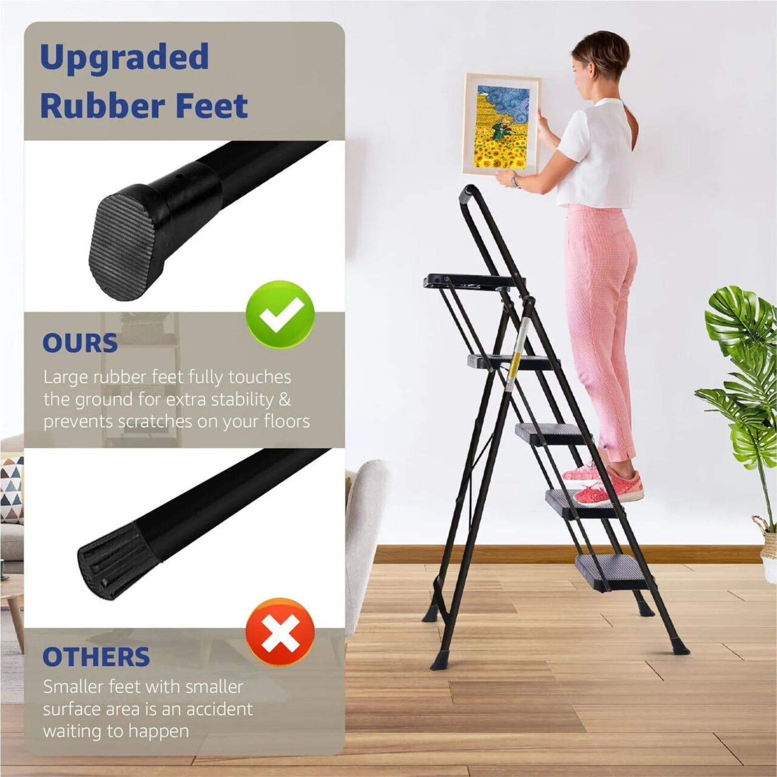 US 4-Step Folding Ladder com Tool Platform, Anti Slip