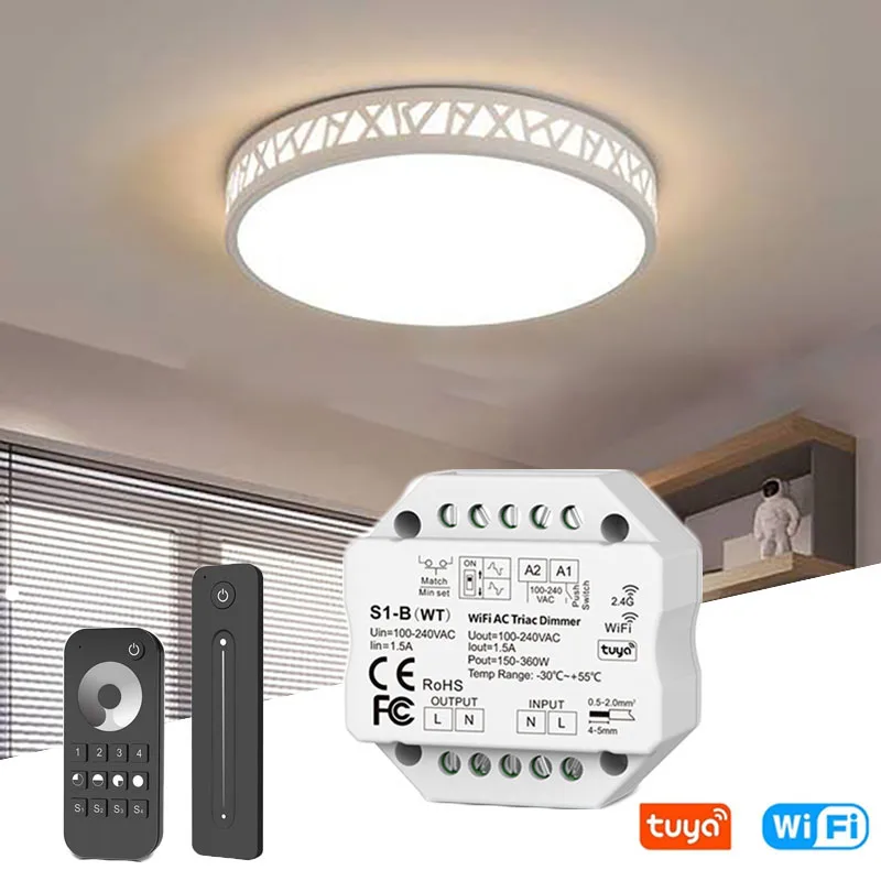 TUYA WIFI AC Triac RF + Push dimmer LED Dimmer Switch 110V 220V RF Remote Control F Echo Plus Google Home Voice Control