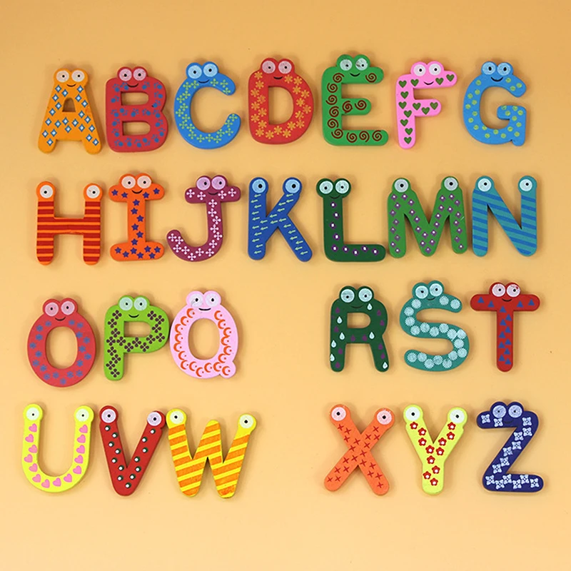 10/15/26Pcs Magnetic Learning Alphabet Letters Fridge Magnets Refrigerator Stickers Wooden Educational Kids Toys for Children