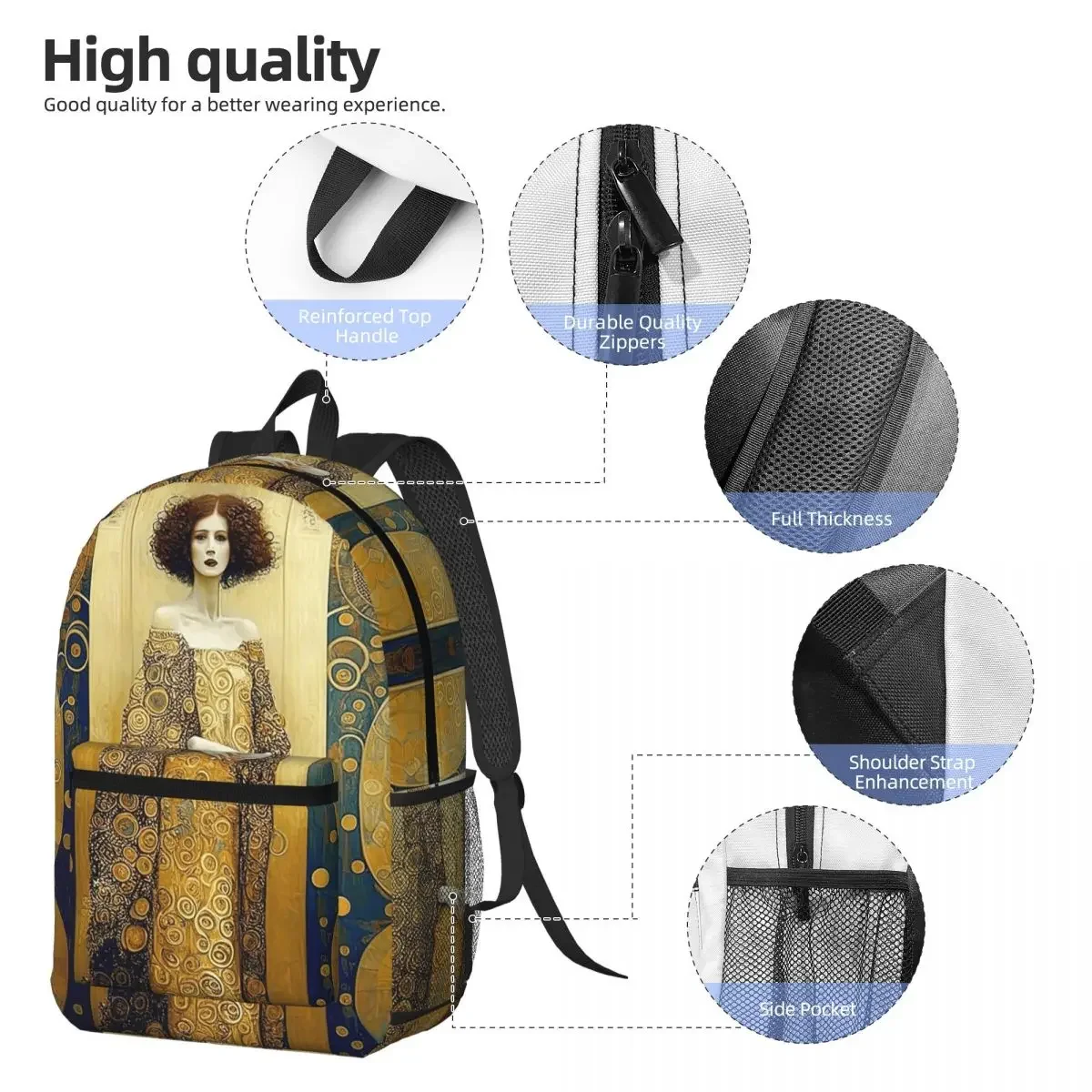 Gustav Klimt Art Austrian Artist Backpack Daypack Large Capacity Children BookBag School Bag Shoulder Bags for Men Women