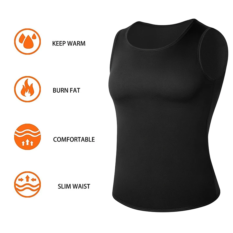 Men Waist Trainer Vest for Weight Loss Hot Neoprene Corset Body Shaper Sauna Tank Top Workout Shapers Shirt Shapers Black