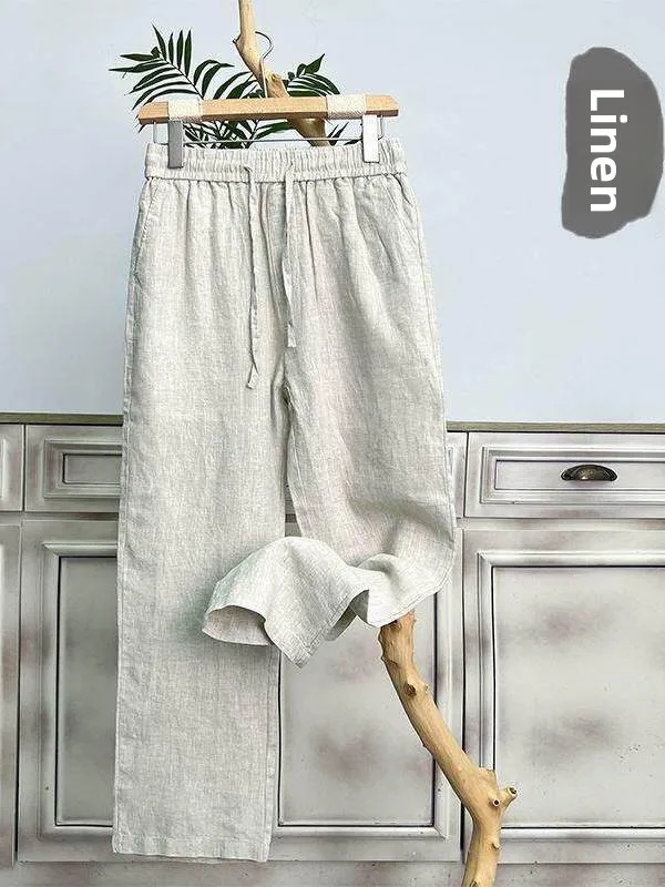 

Высококачественные мужские летние брюки из чистого льна и хлопка, свободного прямого кроя, повседневные, для весны и осени, комфортные, дышащие