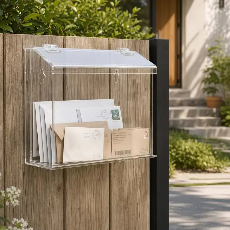 Wall Mounted Transparent Acrylic Rainproof Mailbox Easy View Letter Check Outdoor Weather-Resistant Postbox