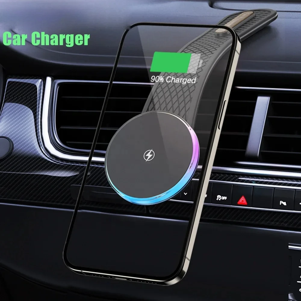 15w Magneti-cs RGB Led light Car phone holder wireless charger stand Qi Portable Magnetics Fast charging Car charger for iPhone