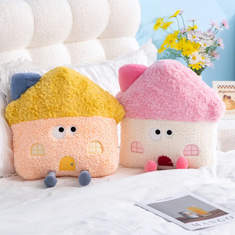 

Lovely Colorful Little House Plush Throw Pillow Soft Cozy Cartoon Throw Pillow Blanket 2 in 1 Toys Pretty Home Decor Kids Gift