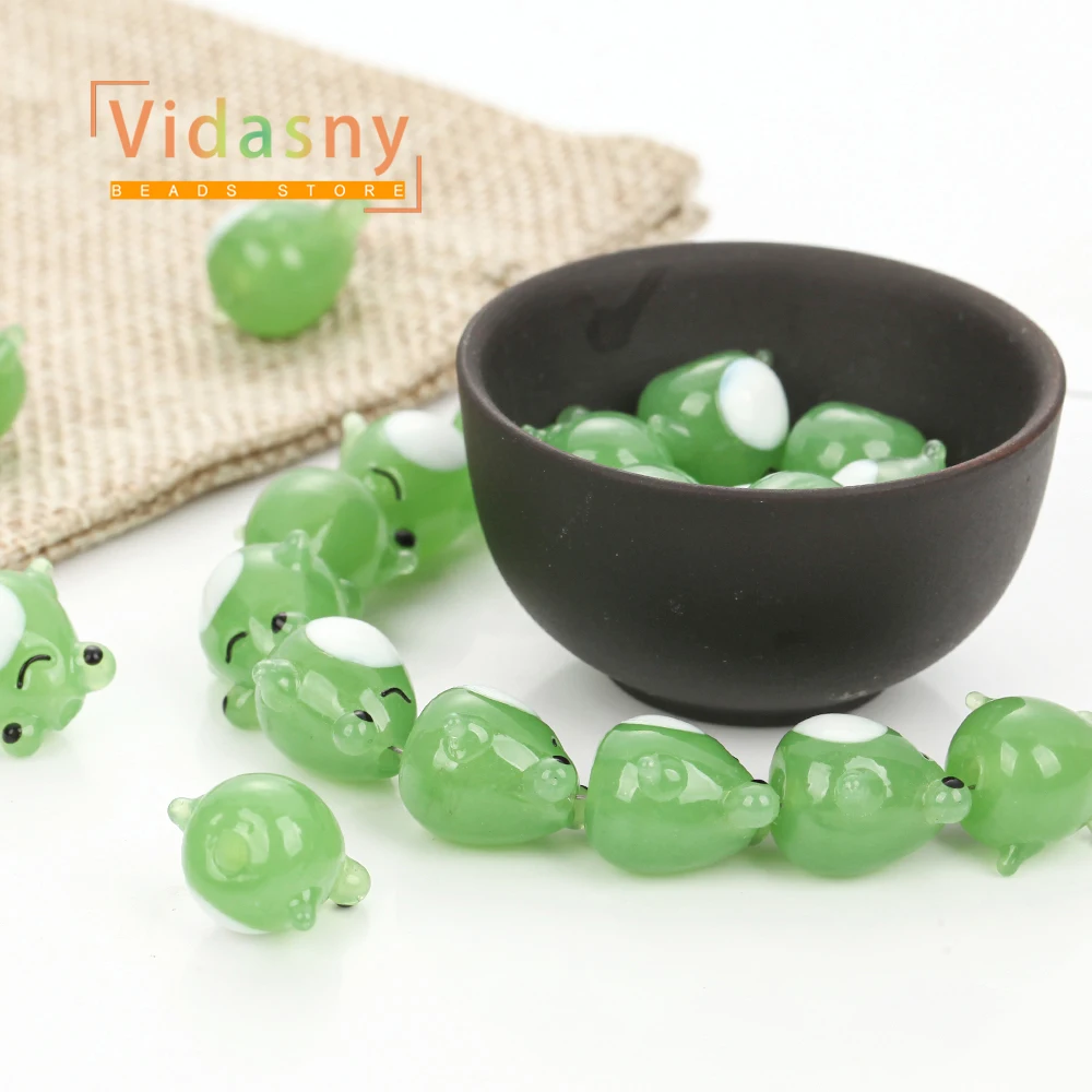 5 Stück 16 x 14 mm grüne Froschform-Perlen mit geradem Loch für die Schmuckherstellung, DIY-Halskettenzubehör, Armband, lose Perlen – Detail 6