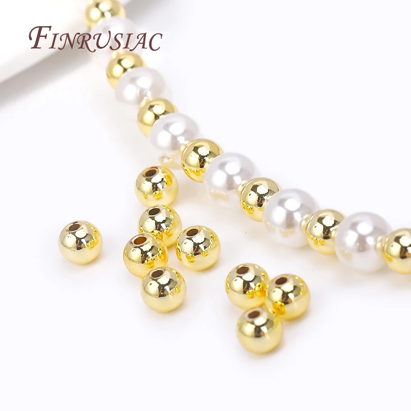 2/2.5/3/4/5/6MM Round Seamless Beads 14K Gold Plated Metal Smooth Spacer Beads For Bracelet High Quality DIY Jewelry Accessories