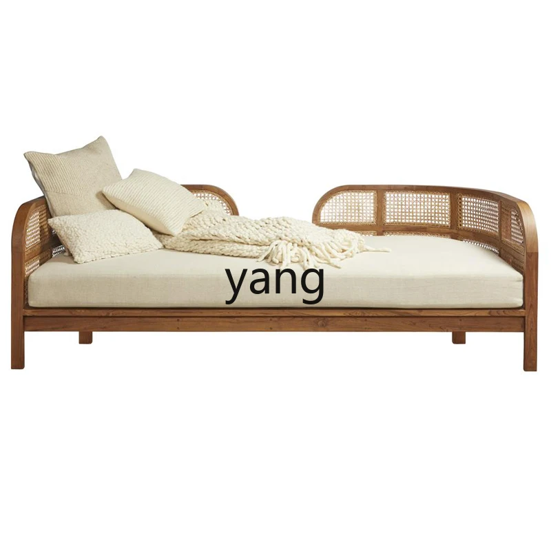 

LH Solid Wood Rattan Sofa Retro Homestay Hotel Living Room Double Three-Seat