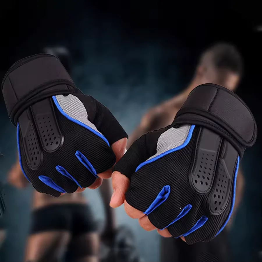 Guantes gimnasio medio dedo con protector de muñeca antideslizante - imagen 2