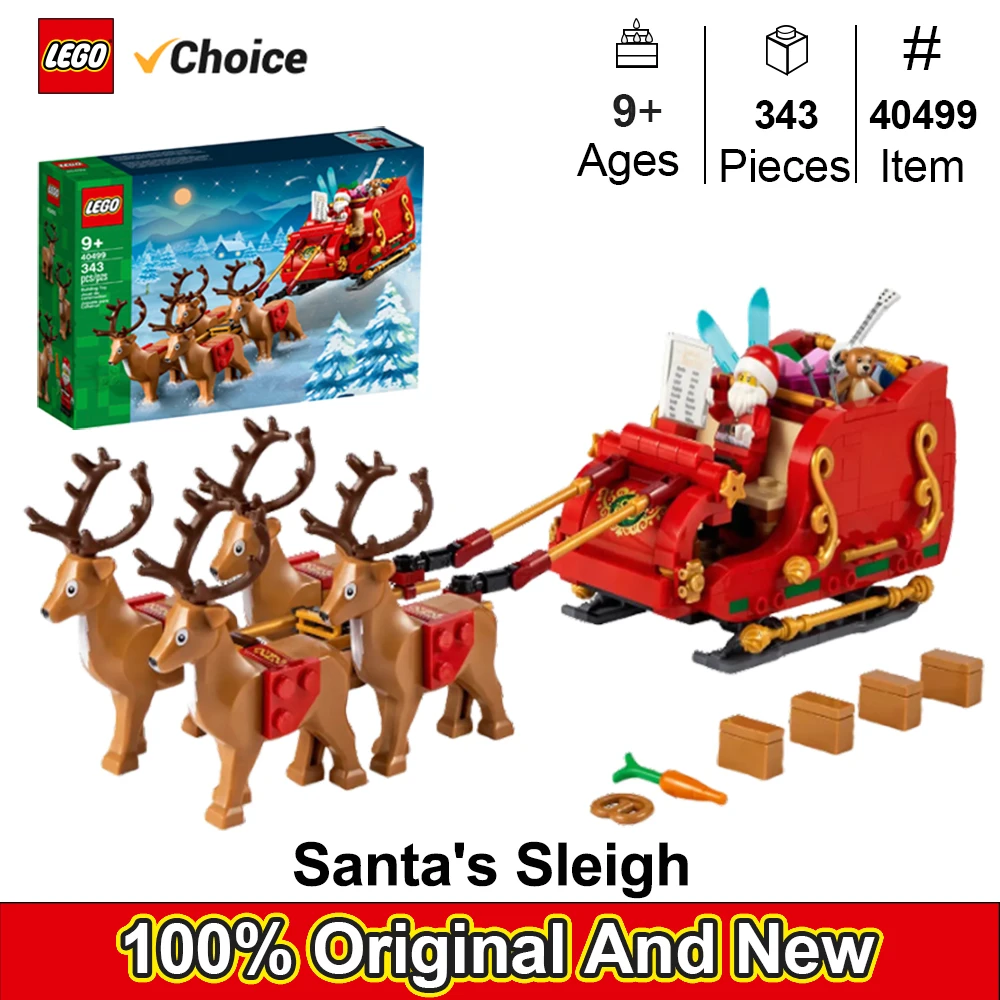 LEGO 40499 Santa's Sleigh - Building Toys for Kids, Indoor Christmas Decorations for Home W/Santa Claus Figurine & Reindeer