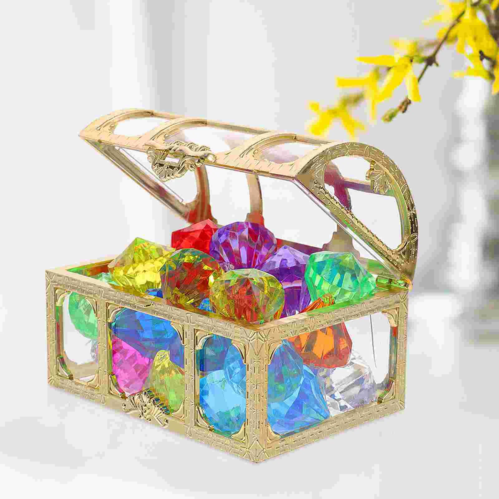 Joyería Caja de cristal Cofre del Tesoro Piedras preciosas Joyas de diamantes acrílicos para niños Claro