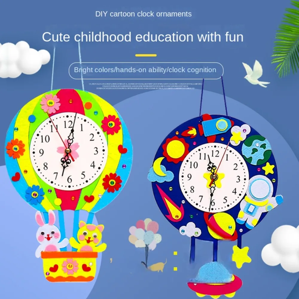 Nonwoven Fabric Cognition Clocks Toys Cartoon Clock Hour Minute Second DIY Clock Toys DIY Puzzle Time Teaching Aid Kids Gift