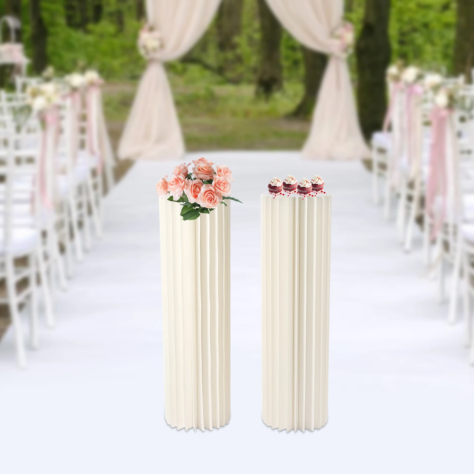 2Pcs 39.4in Tall Flower Stand Round Cylinder Pedestal Stands Wedding Centerpieces Cardboard Vases Foldable Columns Display