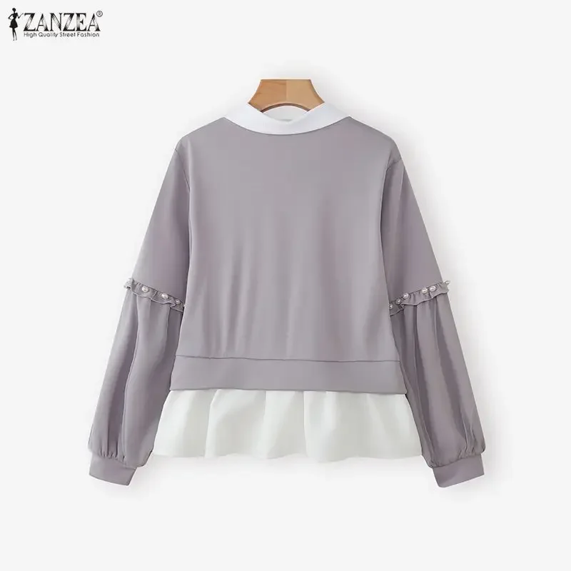 

ZANZEA Women Sweatshirts Fashion Long Sleeve Ruffled Patchwork Floral Printed Sweatshirt Casual Loose Jumpers Korean Tops Blusas