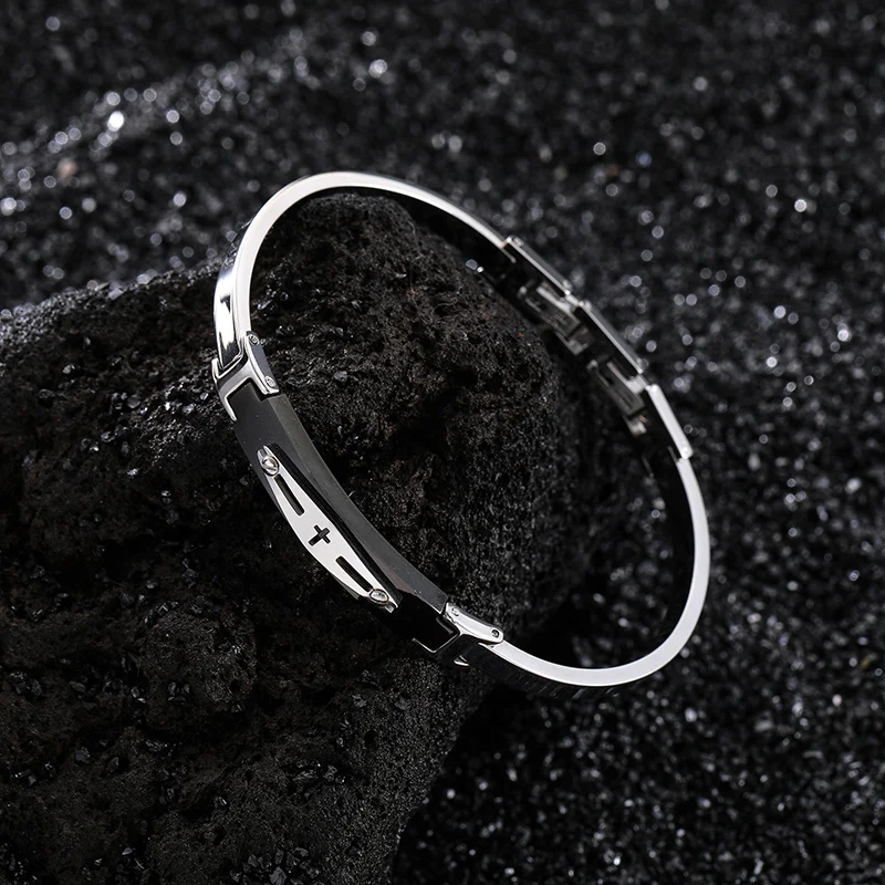 PAPERPLUS | Men Stainless Steel Black Bangle . Cross Pendant. Hip Hop Punk Jewelry.Unique 2024