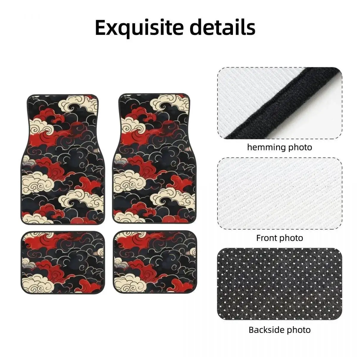 

Traditional Japanese Patterns Car Floor Mats Set of 4 Auto Front and Rear Carpet Foot Mats with Rubber Backing Universal