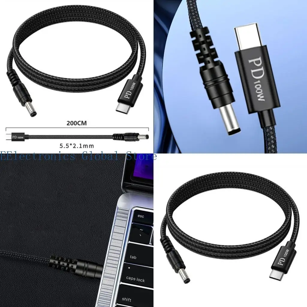 462B Type C To DC5521 Converter Cable High Efficiency Adapter Tip Nylon Braided For Various Electronics Charging