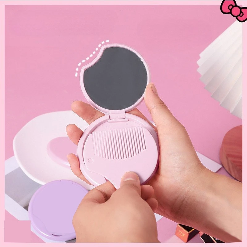 مرآة مكياج صغيرة مستديرة قابلة للطي من ديزني ميكي ميني، مرآة جيب لطيفة للسفر، مرآة على شكل قلب للنساء مع مشط هدية عيد ميلاد #6