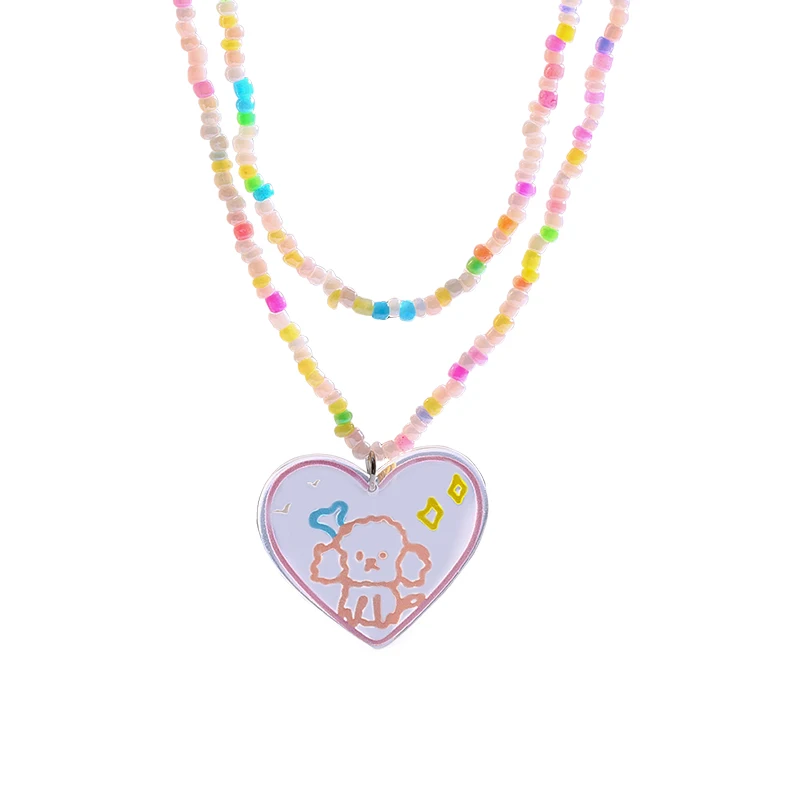 

*Colorful acrylic flower love necklace dopamine accessories for women's fashion trend children's niche high-end sweater chain