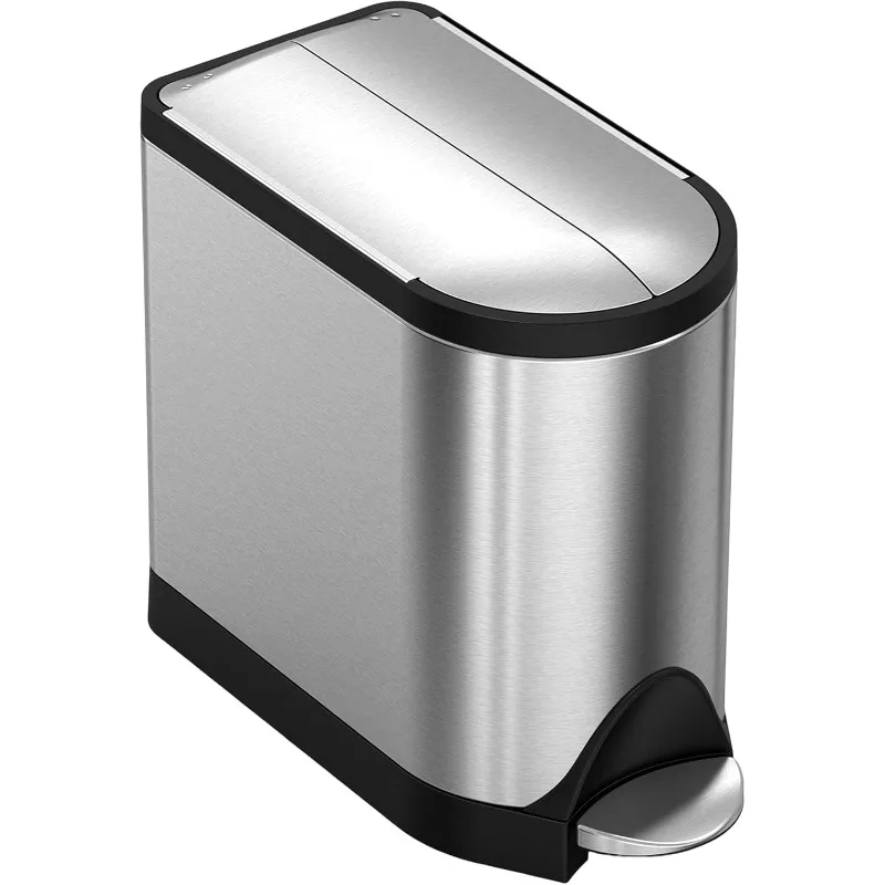 

10 Liter / 2.6 Gallon Butterfly Lid Bathroom Step Trash Can, Brushed Stainless Steel with Black Trim