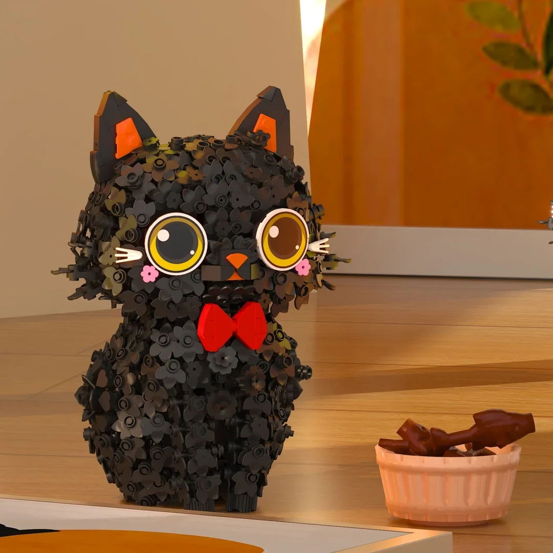 Adorable Black Cat Building Block Toys Full of Flowers - Bring Good Mood, Challenging Assembly for an Exciting Artistic Creation