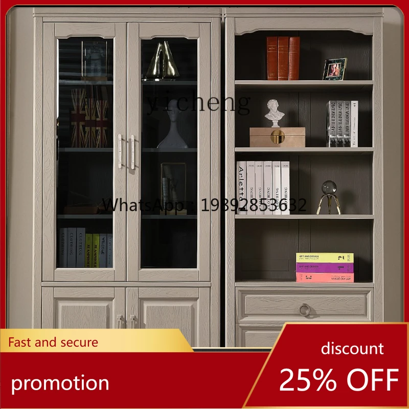 

HXL red oak all solid wood bookcase gray bookcase combination bookshelf storage cabinet