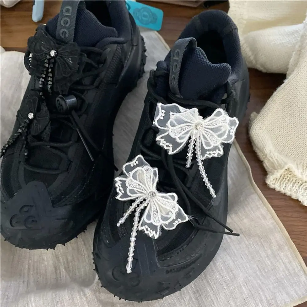 Handmade Bead Bowknot Shoes Charm Crystal Pearl Butterfly Shoe Buckle DIY Shoes Flower Lace Bow Shoelaces Clips Buckle Sandals